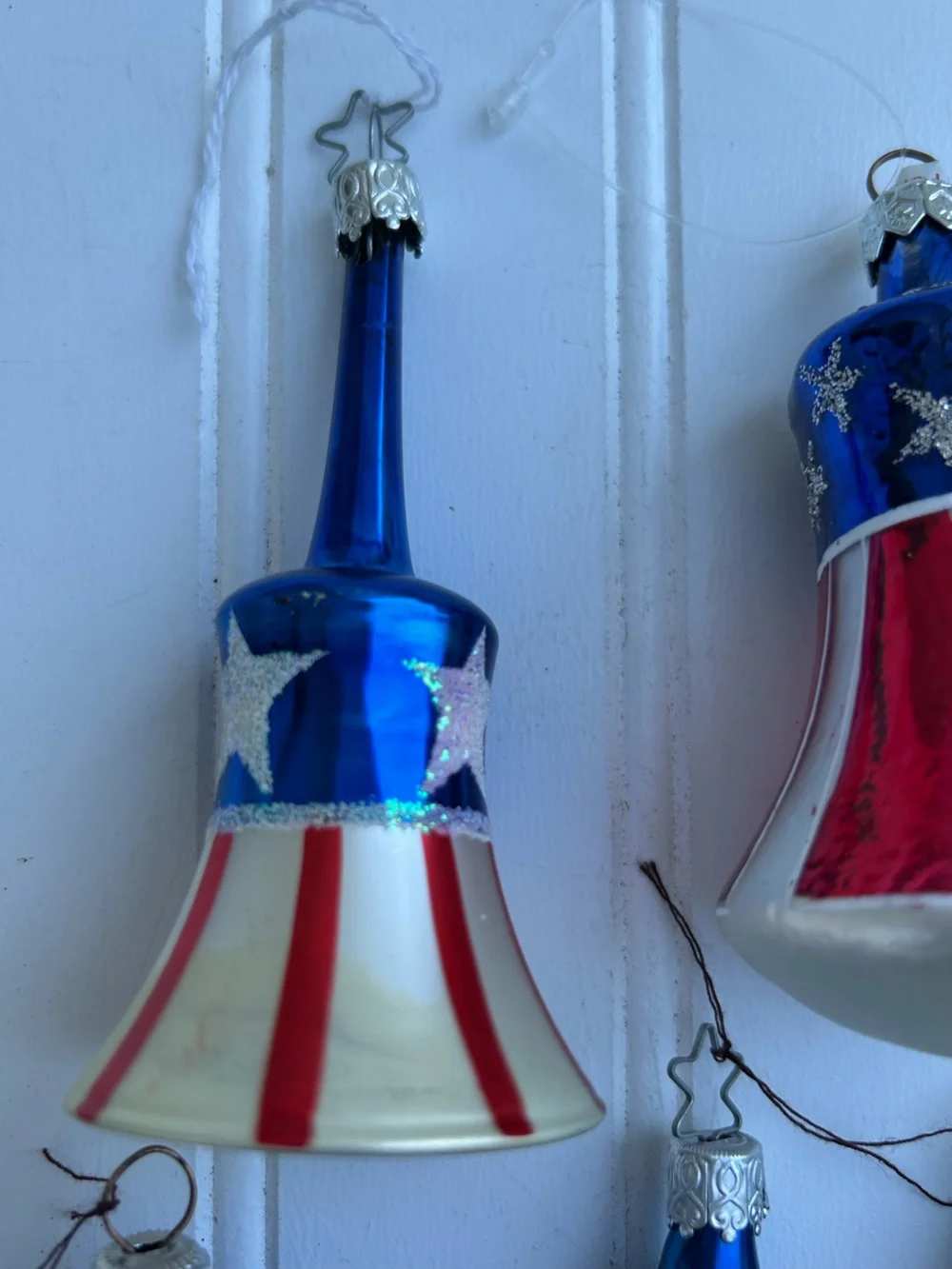 Glass Patriotic Holiday Ornaments 4th of the July Red White Blue Poland Lot of 5